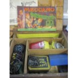 A vintage Meccano Outfits No's 7 and 5 within a pitch pine box