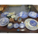 Blue and white china to include Doulton Willow, together with other ceramics