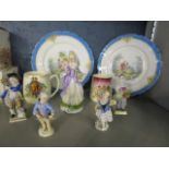 A pair of 19th century Meissen porcelain figurine (restored), a pair of Sitzendorf figures and one