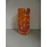 A Whitefriars glass orange bark vase, of cylindrical form, 6" h