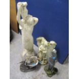 A composition garden statue of a Grecian lady holding an urn 36"h together with a fibreglass