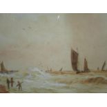 F E Jamieson - fishing boats off the coast in stormy seas, watercolour, signed lower left corner 9