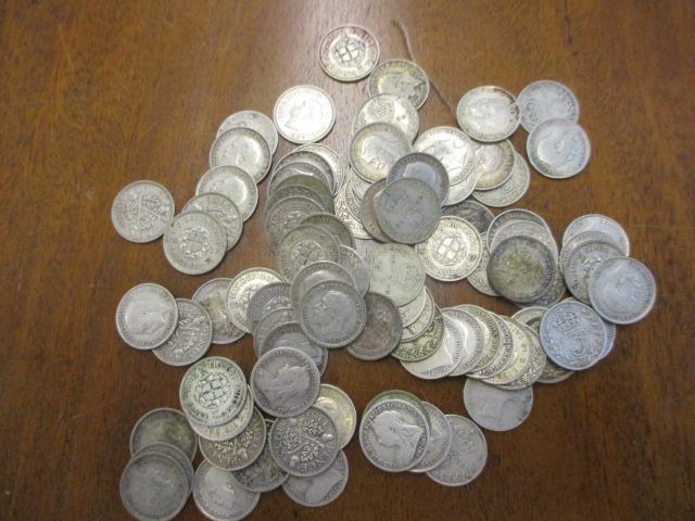 A selection of mainly pre-1947 silver threepence pieces