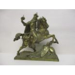 A late 19th century bronze model of a king on horseback, holding an orb and cross, inscribed 'il