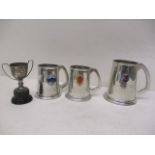 Motor car related trophies won by Guy Gale, comprising of a pewter tankard with a Goodwood BARC