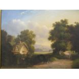 Mid 19th century British School - a rural scene with a thatched cottage, a ford and a man on a path,