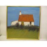 David Humphreys (1937) -a view of a cottage under a blue sky, signed lower right corner, oil on