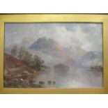 Early 20th century British School - a loch scene with hills, oil on canvas signed indistinctly,