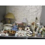 A large mixed lot comprising Wedgwood Jasper Ware, mixed ceramics and glass, figures, treen and