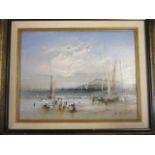 Jean-Michel Noquet - oil on board depicting a beach scene with certificate, 13" x 10", framed