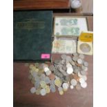 Mixed coins and banknotes to include a 20101 Shanghai exposition coin and stamp collectors set,