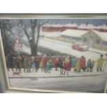 Douglas Swainson - School children crossing in the snow, signed and dated 1970 to the lower right