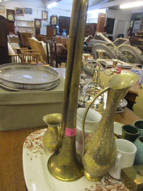 A mixed lot of brass and china to include a bugle, inscribed J Barratts - Image 2 of 2