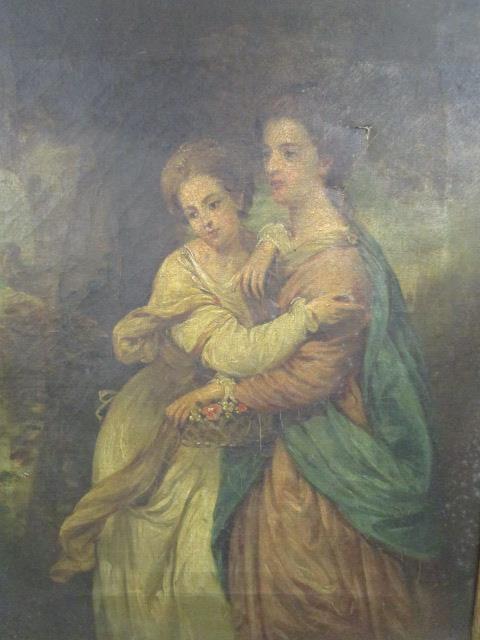Victorian School - two women together by a tree, oil painting on canvas, unsigned, 18 1/2" x 15 1/ - Image 2 of 6