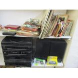 A mixed lot to include 45rpm records, an Alba stacking system, cased cutlery and other items