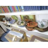 A mixed selection of household ceramics, glassware, metalware and various trays to include a