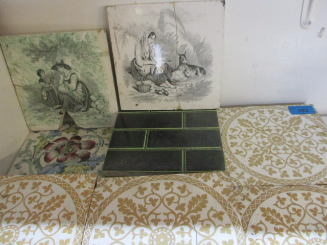 Mixed wall tiles to include six Minton fireplace tiles - Image 3 of 10