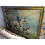 Mixed pictures to include an oil on canvas of a gent on his steed, admiring his estate