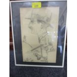 Pat Rooney -a caricature portrait of a man with a shotgun, pencil, signed lower left and dated 1954