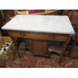 A late Victorian satinwood marble topped washstand 30"h x 36"w