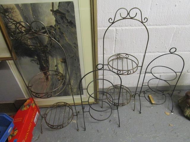 Two pairs of metal wire work garden pot stands