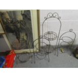 Two pairs of metal wire work garden pot stands