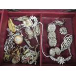 Mixed costume jewellery to include Art Deco marcasite bracelet and others