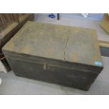 A Victorian leather bound travelling trunk with twin carrying handles