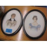 Two miniature watercolours depicting a gent and a lady