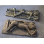 Two sculptures of reclining nudes signed WMS, the largest 23"