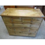 A 19th century and later pine chest of two short and three long drawers 34"h x 37"w