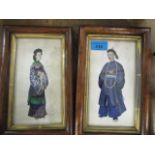 A pair of Chinese export gouache portrait pictures A/F 8" x 4 1/4", mounted in glazed frames