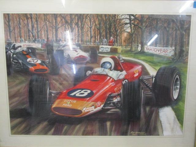 Roy Buckley - Lotus racing car and others, a watercolour, signed and dated to the right hand corner,