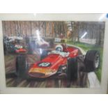 Roy Buckley - Lotus racing car and others, a watercolour, signed and dated to the right hand corner,