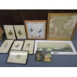 A quantity of mixed pictures to include a pair of watercolours, a Flemish machine woven tapestry