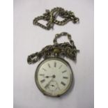 A Continental silver pocket watch and watch chains