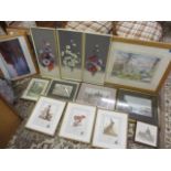 Mixed picture to include a Lowry print, three still life pictures signed Norah Simpson and others