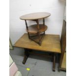 A small oak refectory style dining table, 28 2/8" x 42" x 24 7/8" and an oak circular topped, two