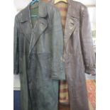 Two vintage military style leather coats, one from Oppman, Bekleiding