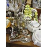 A mixed lot of silver and silver plate to include a Carr's silver wine coaster, a pair of salts,