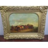 In the manner of C Landseer - a harvest scene with horses pulling a cart, signed and dated 1847,