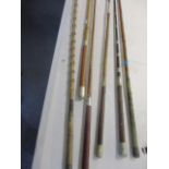 Six vintage long length crops to include willow examples, A/F, two smaller riding crops, an