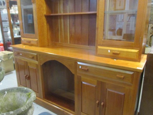 A Stewart Linford large cherry wood dresser having open shelves, flanked by glazed doors above two - Image 2 of 3