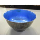 An American Sterling silver Towle Silversmiths bowl with blue enamel interior