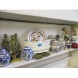 Oriental and oriental style ceramics, a Capodimonte figure, china planters and three metal table