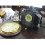 A Victorian marble mantle clock, an anniversary clock and a wall clock