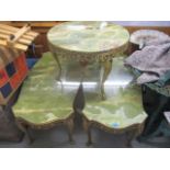 Two vintage onyx topped and gilt metal coffee tables, together with a similar circular occasional