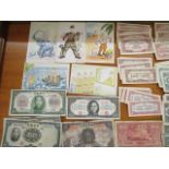 A quantity of WWII and later Japanese bank notes and a group of five Japanese postcards