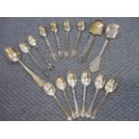 A set of six silver teaspoons, a Chinese silver spoon and other spoons