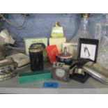 Vintage lighters and collectibles to include a silver engine turned cigarette box and a keyring